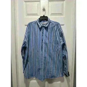 Vintage Impact Brand Striped Denim Long Sleeve Casual Button Down Shirt Men’s XL